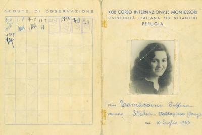 Delfina Tommasini's student card from the 1950 Montessori training course