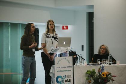 Presentation on Digital Disruption by Henriëtte Hoving from Spark Optimus, with AMI Staff Member Fay Hendriksen (to the right), to explain the development of AMI’s Customer Relationship Management system .