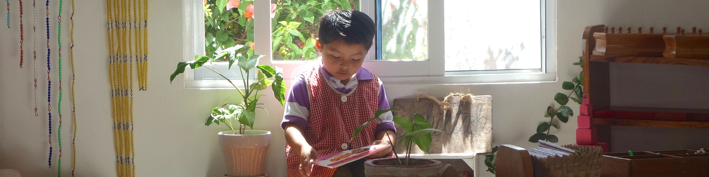 Child reading in a Montessori classroom