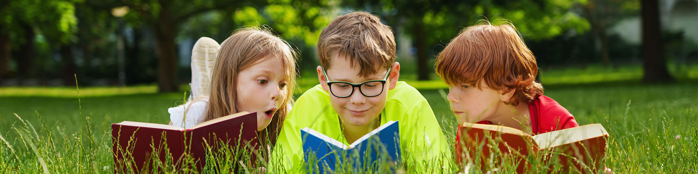 Children reading on the grass