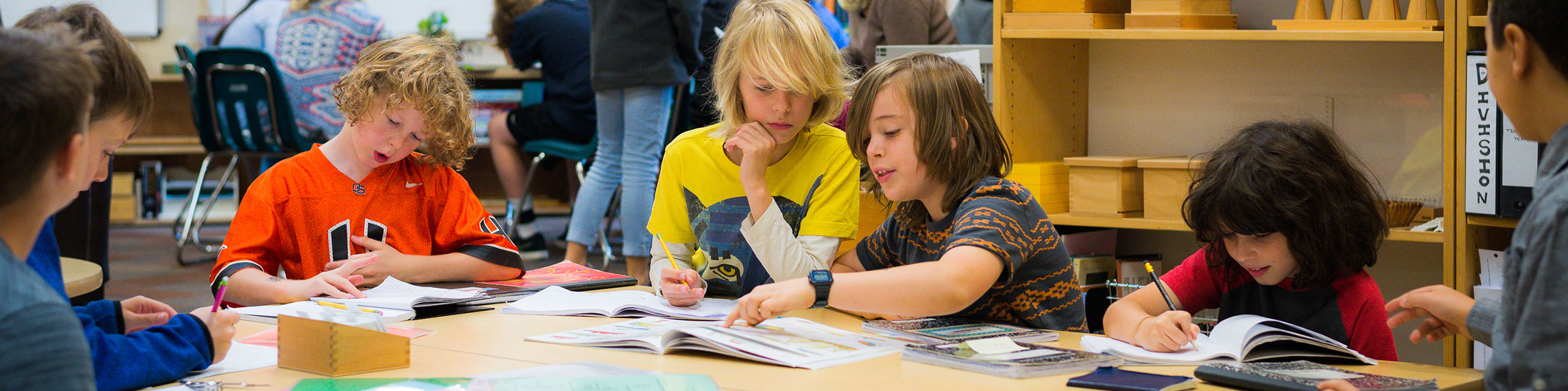Elementary children in Montessori classroom