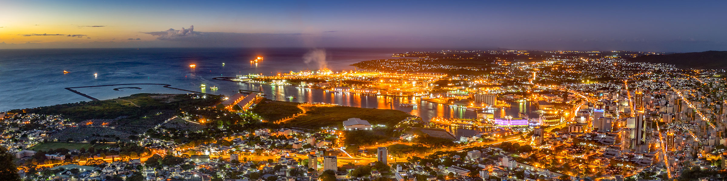 Night panorama of Port-Louis, capital of Mauritius