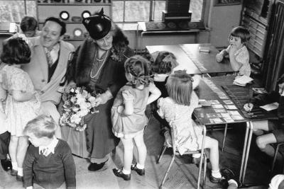 Maria and Mario Montessori with children