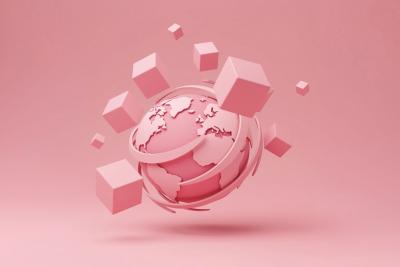 Pink tower cubes around the world abstract